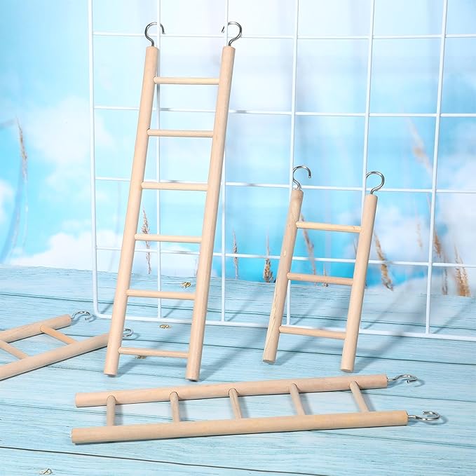 EupHHonycs 4PCS Wooden Ladders for Bird Cages 4 Sizes Wooden Ladder Birds Toys Parrot Step Ladders Cage Hanging Bird Climbing Toys for Parakeets, Parrots, Cockatoo and Lovebirds