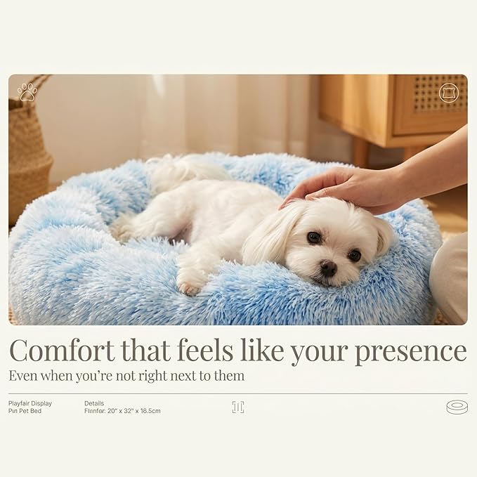 Calming Donut Dogs Beds for Small Dogs Washable,23inch Plush Round Pet Bed for Cozy Sleep,Fluffy Faux Fur Large Cat Bed,Fits up to 25 lbs Pets,Gradient Blue