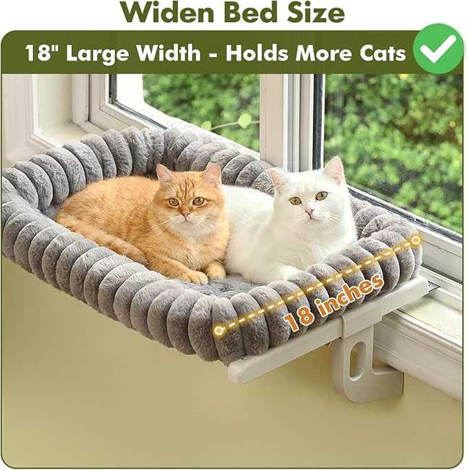 Zoratoo Cloud-Cuddle Cat Window Perch with 4-Sided Bolster, Zipper Design Cushion Window Seat for Window Sill, Sturdy Metal Frame & Easy Assembly Pet Hammock Bed for Indoor Cats (Gray, Medium)