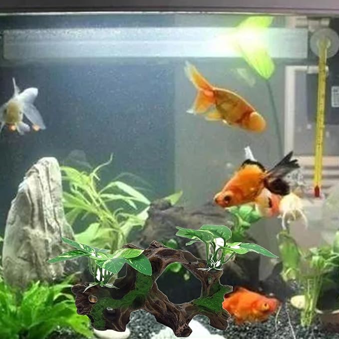 alfyng Resin Driftwood Fish Tank Decorations Trunk Cave Aquarium Decor Ornaments Simulation Plants Betta Silk Leaf Tank Accessories Goldfish Bowl Décor (B)