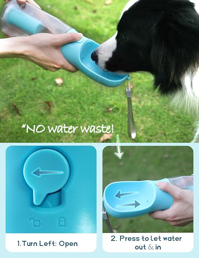 Portable Water Bottle for Dogs, 3 in 1 Pet Travel Bowl Dispenser with Food Treat Container & Poop Bag Holder, Summer Walking Hiking Accessories for Large Dog On The Go - Darkblue, 20oz