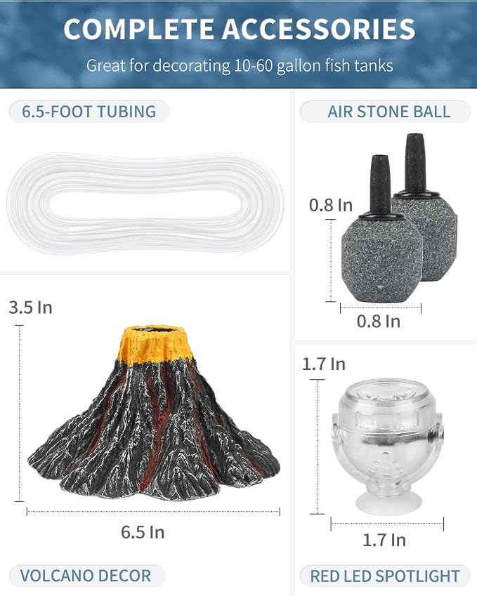 Uniclife Aquarium Volcano Ornament Kit with Air Stone Bubbler Fish Tank Decorations