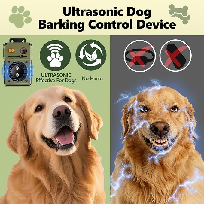 Anti Barking Device for Dogs, Rechargeable Ultrasonic Dog Control Devices, Auto Bark Deterrent Devices with 3 Modes,33FT Silencer Sonic Barking Deterrent Indoor/Outdoor Safe for Dog & People