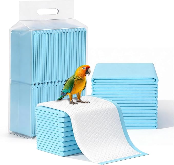 50 Pcs Bird Cage Liners, 17.7x23.6 Inch Disposable Absorbent Pads for Small Animal Enclosure Care
