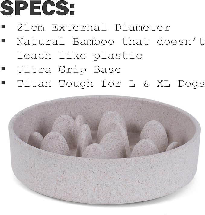 Fuzzl Titan Bamboo Slow Feeder Dog Bowl Large with Ultra Grip Rubber Base Pet Bowl 8 Inch