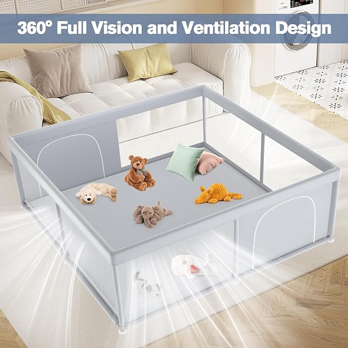 Extra Large Baby Playpen 79×79 Inch, Playpen with 2 Zipper Door for Babies and Toddlers, Play Pen Pin Indoor Outdoor Baby Play Fence