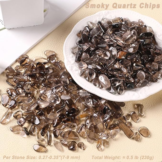 Erliway Smoky Quartz Crystal Chips Bulk for Vase Filler Craft, 0.5 lb 7-9mm | Natural Crushed Crystal Stone for Spell Jar, Aquarium Gravel, Reiki Healing Meditation, Jewelry Making, Resin Art, Home Décor