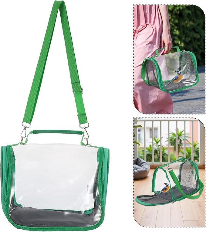 Happyyami Portable Small Bird Travel Carrier Cage with Handheld Bag, Lightweight Green Parrot and Lizard Outing Cage for Outdoor Transport and Vet Visits