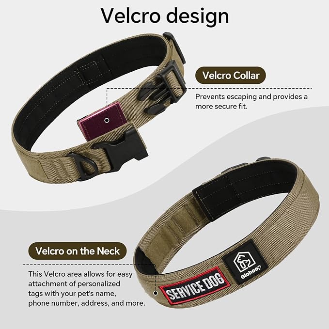 Tactical Durable Dog Collar, Metal D-Ring, Adjustable Heavy Duty Dog Collar with Heavy Quick-Release Buckle for Medium Large Dogs (Khaki, XL)