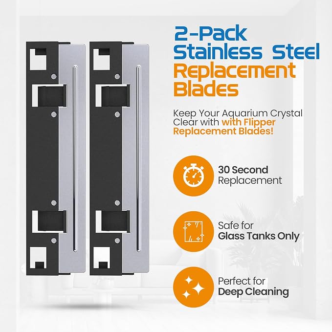 Flipper Standard Aquarium Algae Remover for Fish Tank Cleaner Replacement Blades, Pack of 2 - Glass Scraper Blades for Cleaning Kits - Water Cleaning Accessory