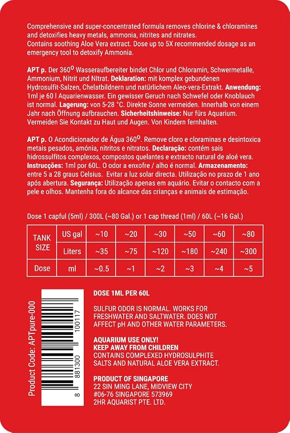 2HR Aquarist APT Pure Water Conditioners for Aquarium Tanks (300ml)