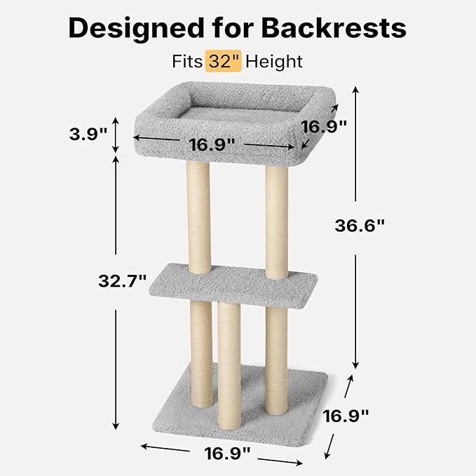 Veehoo Couch Corner Protector for Cats, Couch Corner Cat Scratcher with Tall Cats Bed, Cat Window Perch with Climbing Posts, Size L Fits 32" High Sofa Backrest