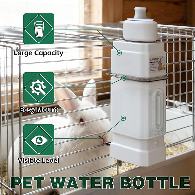 Salcod Rabbit Water Bottle, No Drip Bunny Water Dispenser for Rabbits, Hamster, Guinea Pigs, Ferrets, Birds, Mouse, Rats, Other Small Animal Pet No Leak Easy Mount Drinker,42 oz