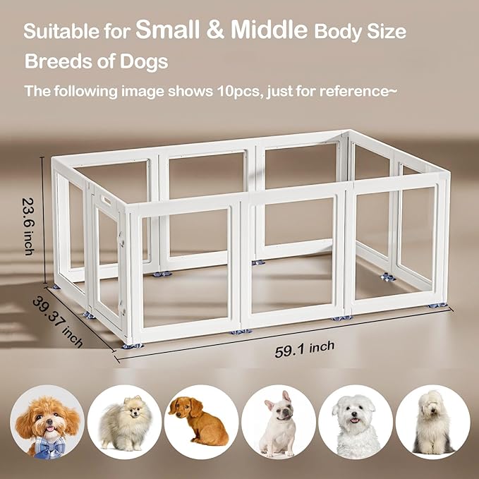 Clear Acrylic Dog Playpen Transparent Dog Playpen Indoor, Easy Assemble Clear Pet Pen for Puppy Bunny Cat Pig, Sturdy & Easy Cleaning Plastic Dog Puppy Fence