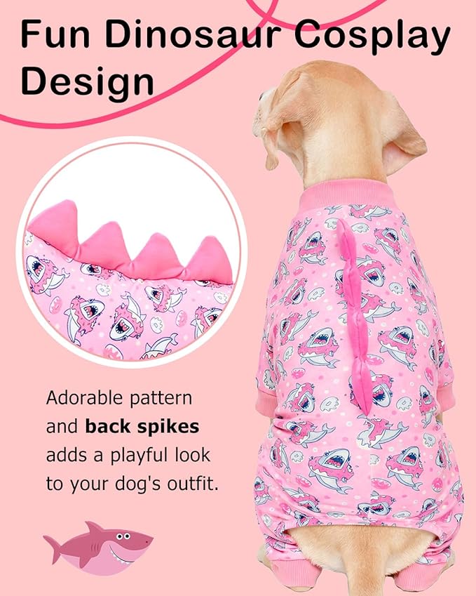 CuteBone Dinosaur Costume Dog Pajamas, Stretchy Spandex Crystal Velvet Sleepwear Coat for Small Dogs, Soft & Warm Pet Outfit Clothes for Cold Weather, Cozy Pullover Design COSP09-4XL
