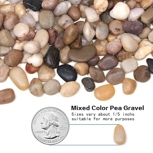 5lb Drainage Rocks for Potted Plants, 1/5 Inch Decorative Pea Gravel | Small Pebbles for Indoor Plants, Aquarium, Fish Tank, Succulent, Vases, Terrarium Cactus, Crafts, Bamboo, Mixed Color