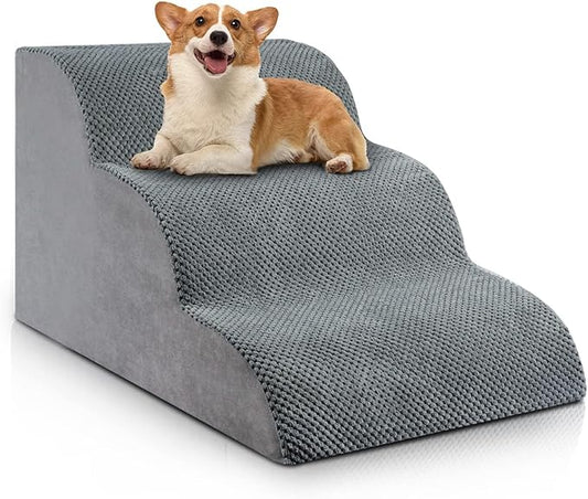 Chic Threads Dog Stairs for Small Dogs, 3-Step Dog Stairs for High Beds and Couch, Pet Steps for Small Dogs and Cats，Non-Slip Stable Indoor Dog Steps