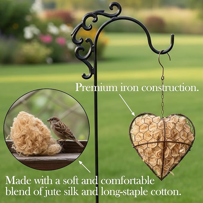 Handmade Fiber Bird Nesting Heart – Natural Nesting Material for Wild Birds, Refillable Jute & Cotton Holder for Garden, Patio & Outdoor Decor (1pc)