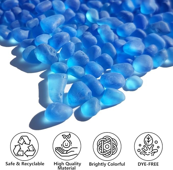 QYGL Sea Glass Stones - 0.9LB Sea Blue Frosted Glass Pebbles Gemstones | Perfect for Aquarium Rocks, Fish Tank Gravel, Vase Fillers, DIY Crafts, and Home Decor