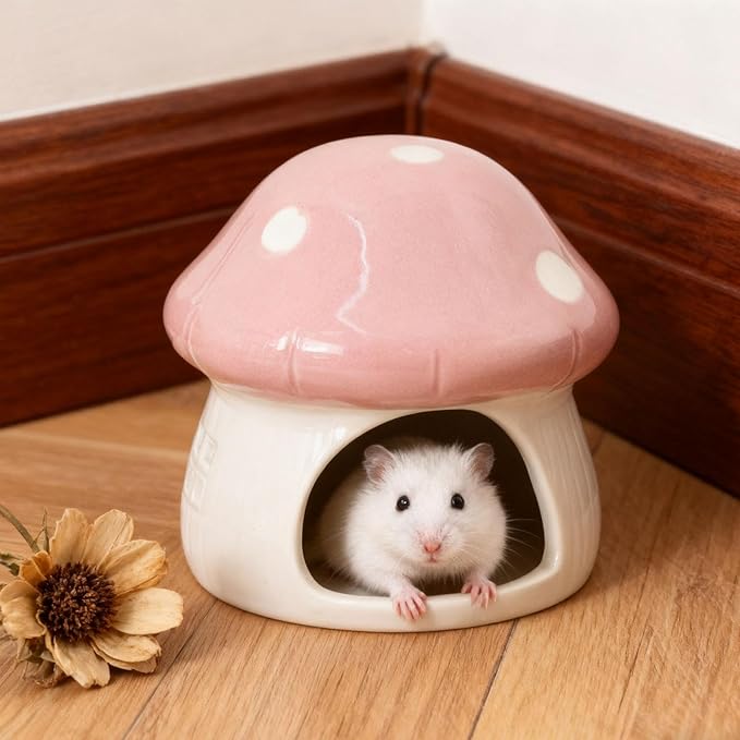 Baoblaze Ceramic Hamster House Habitat Multifunction Cute Hamster Hide Bed Cave for Chipmunk Small Animals Dwarf, Pink