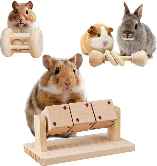 AOWPFVV 3 Pcs Wooden Hamster Enrichment Toys, Guinea Pig Chew Toys for Syrian & Dwarf Hamsters,Rabbits, Gerbils, Rats, Chinchillas, Small Animals Playing Teeth Grinding Indoor Outdoor