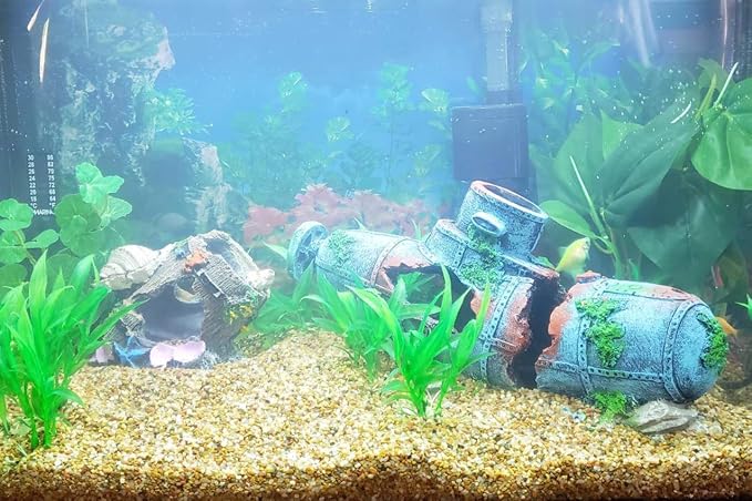 SLOCME Aquarium Broken Barrel with Conch Decorations - Betta Cave Hideout Fish Tank Barrel Ornament
