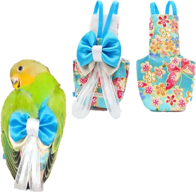 Bird Flight Suits Diapers, Parrot Flight Suits Diapers for Monk Parakeets, Cockatiels Flight Suits, Parrot Clothes, Bird Training Nappy Suit Liners Clothes (XS, Blue)