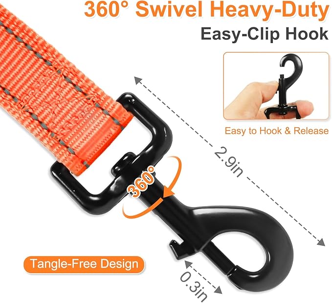 6 FT Heavy Duty Dog Leash with 2 Comfortable Padded Handles, Traffic Handle Extra Control, Highly Reflective Threads Leash for Small/Medium/Large Dogs (Orange)