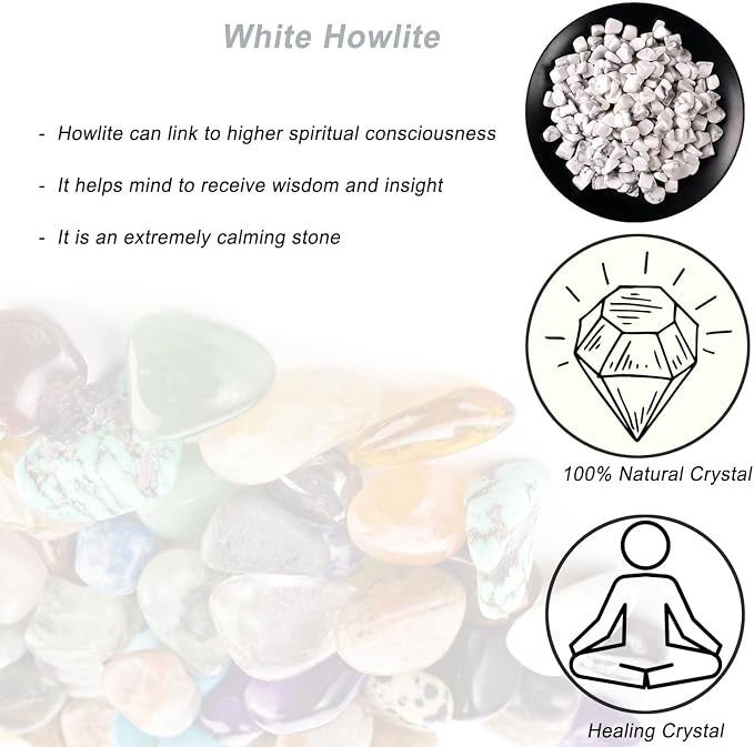 Erliway 100g Natural White Howlite Crystal Chips 7-9mm Tumbled Stones | Small Crushed Crystal Stone, Polished Crystals Chips for Fish Tank, Healing Tumbled Rocks for Reiki Jewelry Making Home Décor