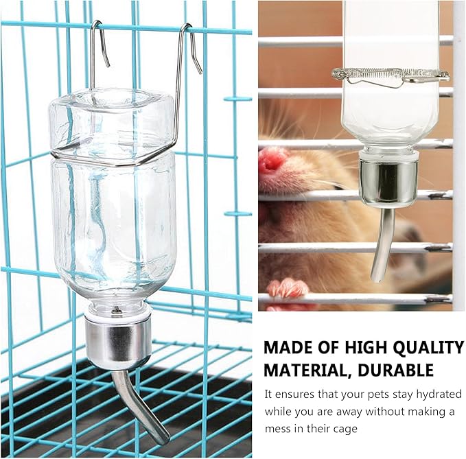 BESTonZON Rabbit Water Feeder 6Oz Hanging Pet Water Bottle No Drip with Hooks and Springs for Small Animals Guinea Pigs Hamsters