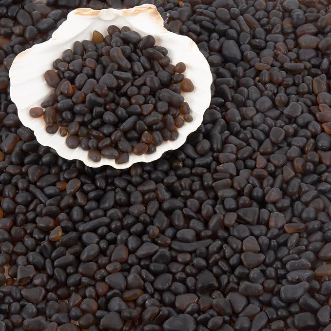 QEQEKAKA Sea Glass Stones for Crafts 0.5LB Dark Brown Pebble Gemstones Bulk | Small Glass Stones for Beaching Wedding DIY Decor Aquarium Turtle Tank Vase Filler (187g/6.6oz)