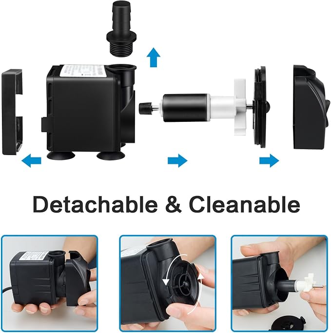 Jhua Water Fountain Pump 300GPH (1100L/H, 21W) Submersible Water Pump, Ultra Quiet Fountain Pumps Submersible Outdoor with 5.9ft Power Cord, 3 Nozzles for Aquarium, Tank, Pond, Statuary, Hydroponics