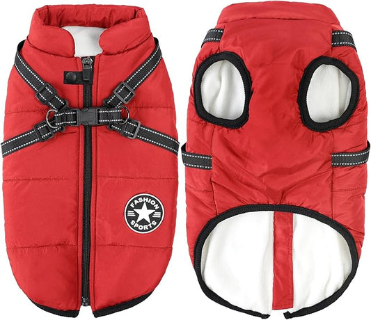 Aiboria Dog Jackets for Winter Windproof Waterproof 2 in 1 Outfit Cold Weather Coat Dog Vest Harness Puppy Winter Warm Jacket Red M