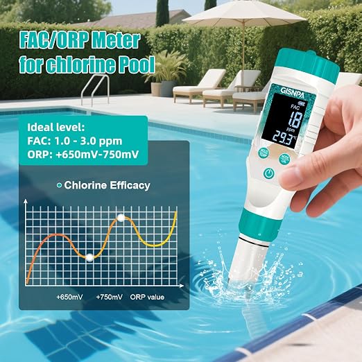 Chlorine Tester & Pool Salt Tester, Digital Pool Water Tester, Pool pH Tester 7 in 1 FAC Digital Salinity Tester for Saltwater Aquarium Sodium Chloride Swimming Pools Hot Tubs Spas