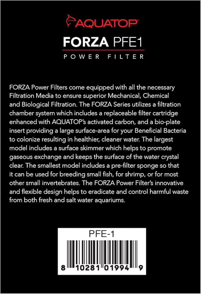 Aquatop Forza 45 GPH Power Filter for Aquariums – for 5-15 Gal Freshwater & Saltwater – Advanced Filtration Design for Crystal Clear Water – PFE-1