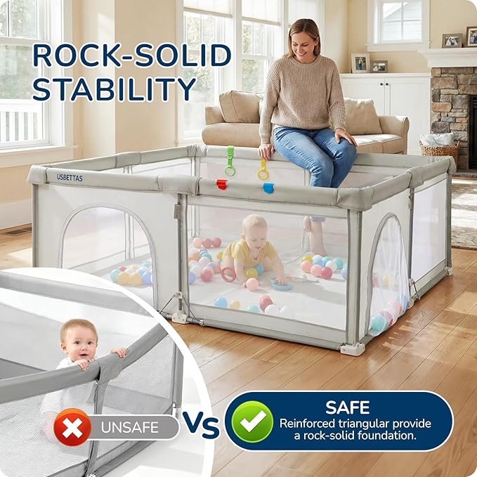 Foldable Baby Playpen, 1-Minute Setup, Lightweight Portable Playpen with Carry Bag, 59"x71" Indoor Outdoor Safty Play Yard for Babies & Toddlers, Beige