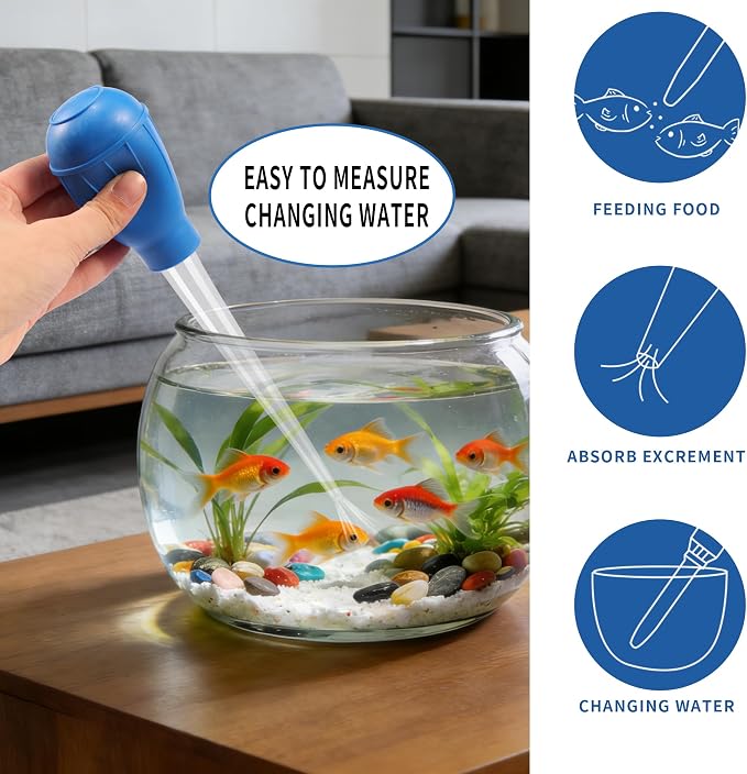 Aquarium Siphon Water Changer - Blue & Black Gravel Vacuum Cleaner Tool Kit for Fish Tanks