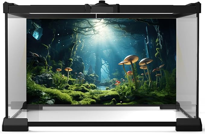 Forest Mushroom Aquarium Background Underwater Stream Fish Tank Background Tropical Jungle Style Mushrooms with Lush Moss Reptile Tank Backgrounds Rainforest Reptile Enclosure Backgrounds 72x16in