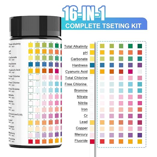 100 Strips 16 in 1 Well Water Testing Kits for Drinking Water | Well, Tap and Drinking Water Test Kit, Water Test Strips with Hardness, pH, Lead, Iron, Copper, Chlorine, and More