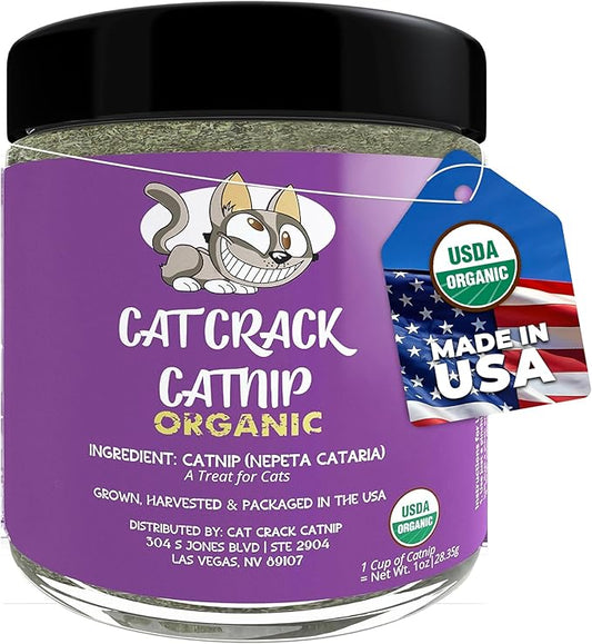 Cat Crack Organic Catnip, 100% Natural Cat Nips Organic Blend that Energizes and Excites Cats, Used for Cat Play, Training, & New Catnip Toys (1 Cup)