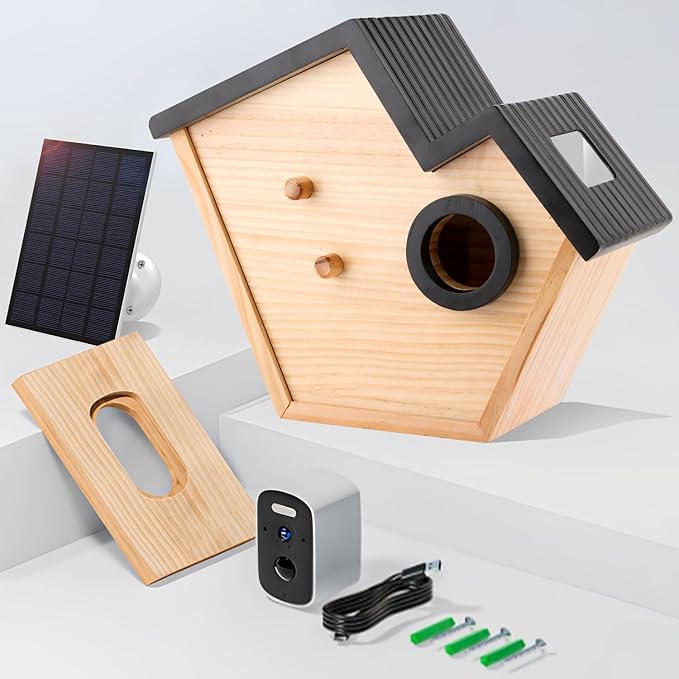 Bird House with Camera, 4MP Smart Birdhouse Camera with Solar Powered, Birdhouse Cameras for Families, Motion Detection & 32GB SD Card, Watch Bird Nesting & Hatching in Real Time