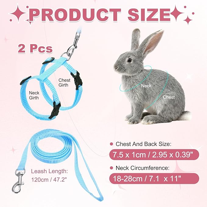 Rabbit Harness and Leash, Escape Proof Bunny Cat Leash Small Animal Harness Soft Adjustable Buckle(2Pcs, Sky Blue) for Bunny Kitten Cats Puppies Walking Hiking Training