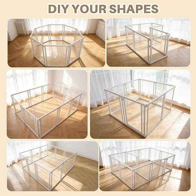 NiceTCU 24" H Acrylic Dog Playpen Indoor, Metal Frame Clear Dog Playpen with Door - 12 Panels, Easy Assemble Pet Fence, DIY Foldable Pet Pen for Ducks Puppy Rabbit Small & Medium Pets- 12Pcs White