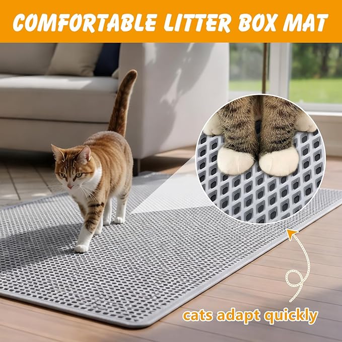 Large Cat Litter Mat for Multiple Cats, 46x26 Inch Double Layer Waterproof Litters Box Mat, Non-Slip Cat Mat for Litter Box