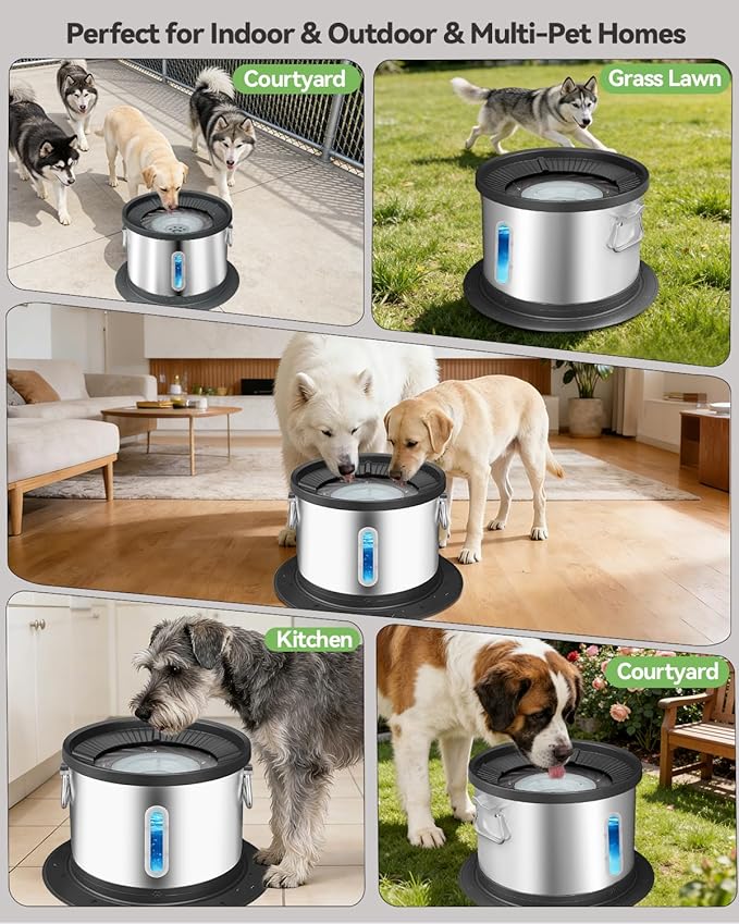 UPSKY 14L No Spill Dog Water Bowl, Stainless Steel Spill Proof Dog Bowl with Water Window, Dual-Suction Anti-Slip Large Capacity Slow Drinking Bowl with Floating Disk for Large Dogs & Messy Drinkers