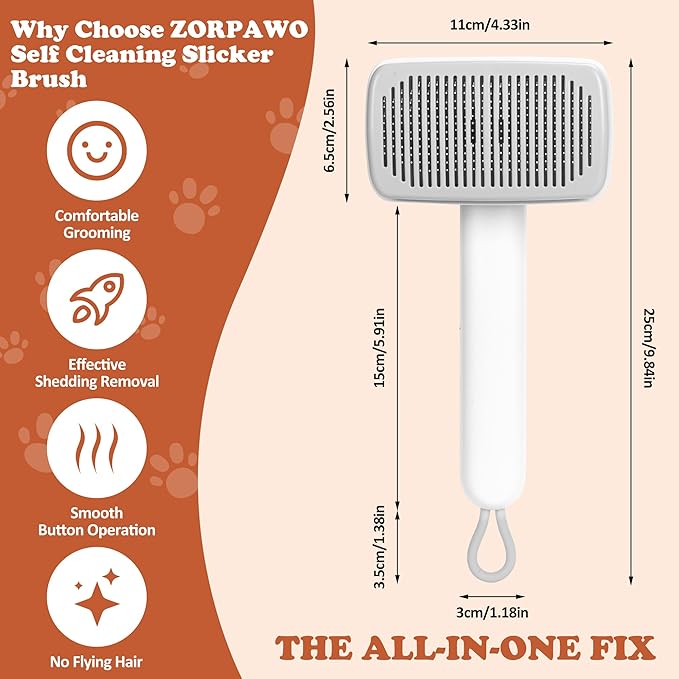 Self Cleaning Slicker Brush - Skin Friendly Pet Shedding Brush for Cats, Puppies, Long & Short Hair, Painless Deshedding & Massaging Tool(White)