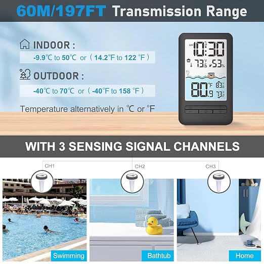 HEYAXA Wireless WiFi Pool Thermometer with 4-Inch Digital LCD Display, IPX8 Waterproof Floating Pool Thermometer, Real-Time Water Temperature Monitor for Swimming Pool, Spa, Hot Tub & Pond