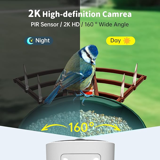 Smart Bird Feeder with Camera Solar Powered & AI Bi rd Identification, 2.4Ghz WiFi Bird feeders for Outdoors, 2K Live Video, Instant Arrival Alerts - Dark red-Green