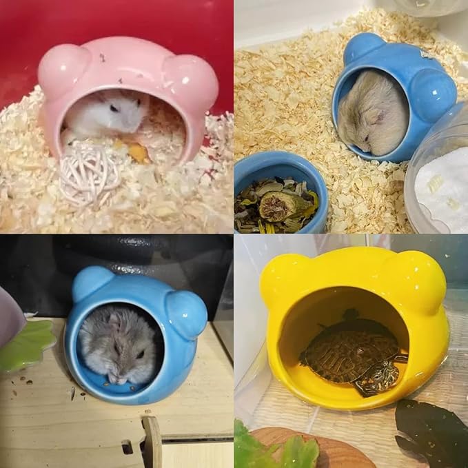Hamster Hideout, Cute Ceramic Summer Cool Guinea Pig House, Sugar Glider Gerbil Cage Accessories for Hedgehog Mice (Blue)