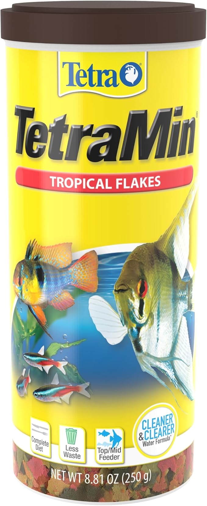 TetraMin Tropical Flakes Fish Food, 8.81 oz | Complete Daily Diet For Top-And-Mid Feeding Tropical Fish, Protein For Growth & Prebiotics for Digestion, Clear Water Formula